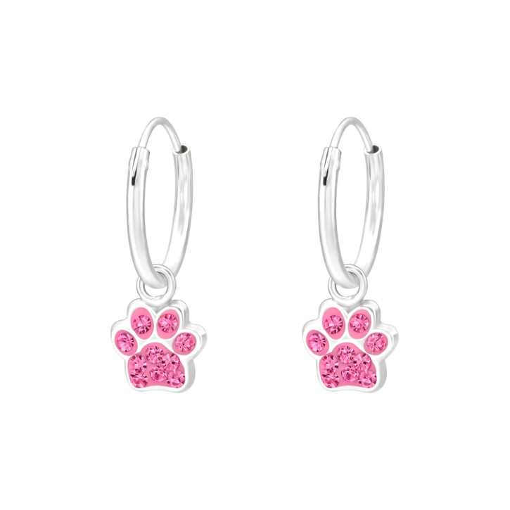 925 Sterling Silber Creolen Ohrringe mit Pfotenabdruck in pink