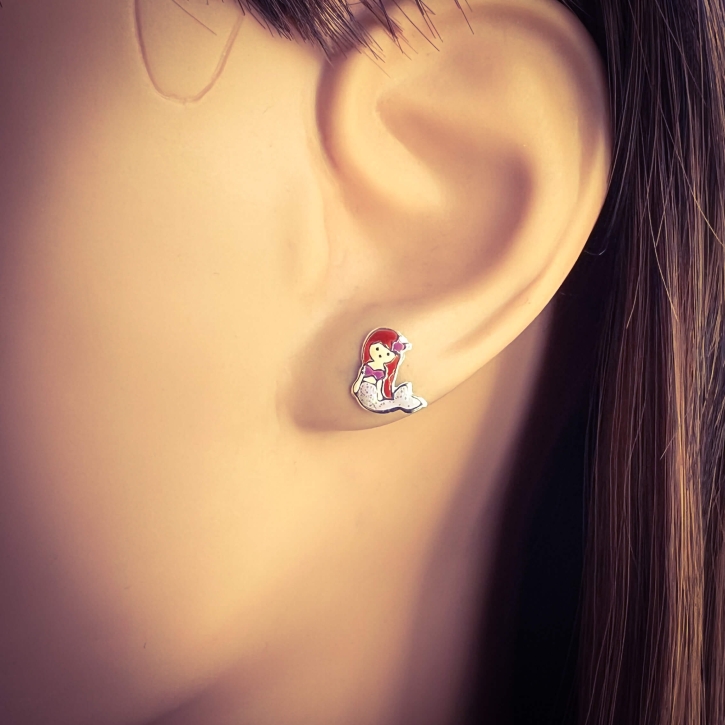 Laimons Mädchen Ohrstecker Meerjungfrau – Vergoldet, 10 Mm, Aus Sterling Silber 925, Mit Silikonverschluss