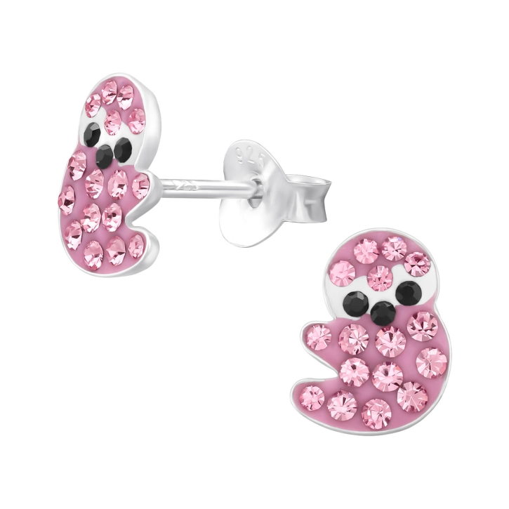 Kinder Ohrringe Ohrstecker 925 Sterling Silber Faultier mit Kristallen in pink