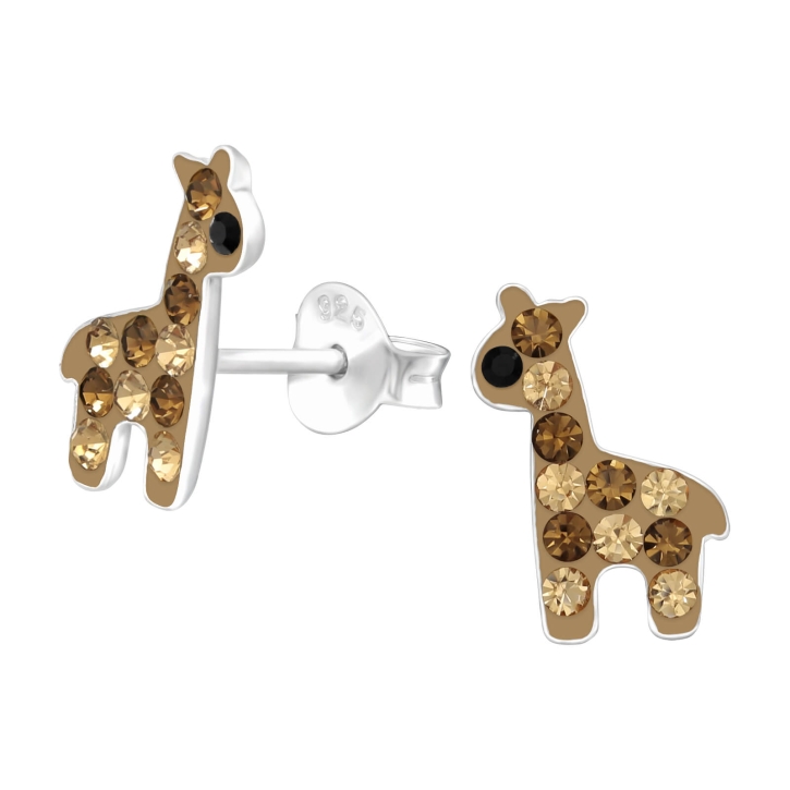 Kinder Ohrringe Ohrstecker 925 Sterling Silber braune Giraffe mit Kristallen