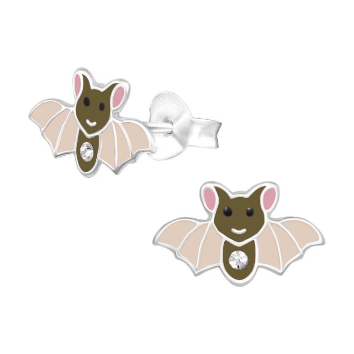 Kinder Ohrringe Ohrstecker 925 Sterling Silber Fledermaus mit Kristall