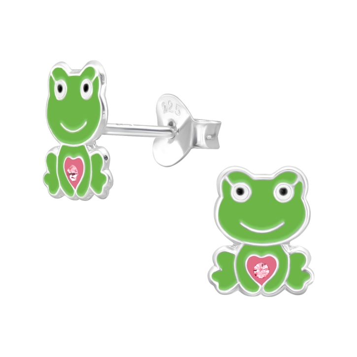 Kinder Ohrringe Ohrstecker 925 Sterling Silber Frosch mit Herz