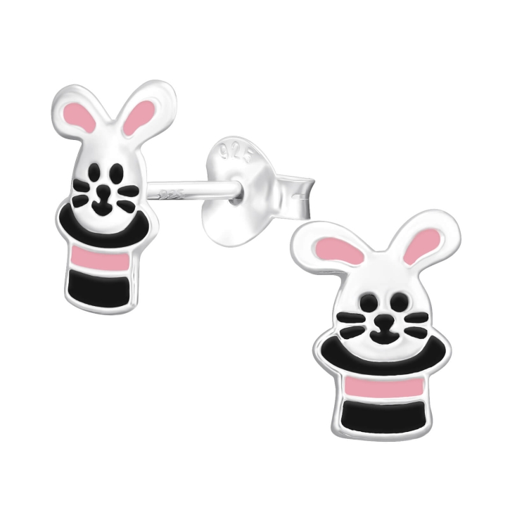 Kinder Ohrringe Ohrstecker 925 Sterling Silber Hase im Zylinder