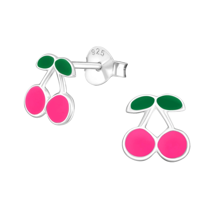 Kinder Ohrringe Ohrstecker 925 Sterling Silber Kirschen in pink