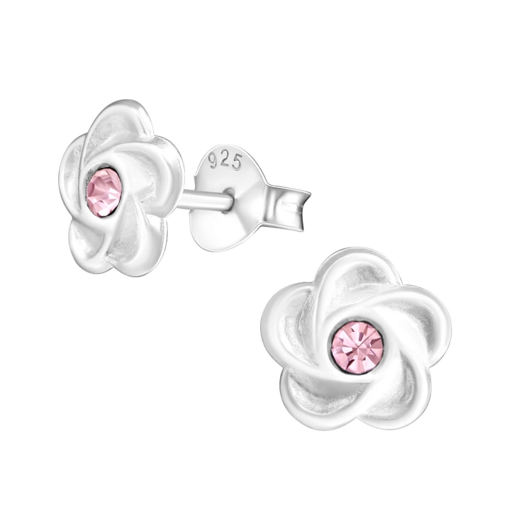 Blumen Ohrringe Ohrstecker 925 Sterling Silber mit Kristall in pink