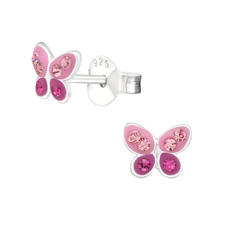 Kinderohrringe Ohrstecker 925 Sterling Silber Schmetterling mit pinken Kristallen