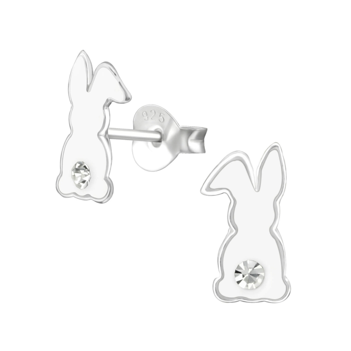 Kinder Ohrringe Ohrstecker 925 Sterling Silber mit weißem Hasen