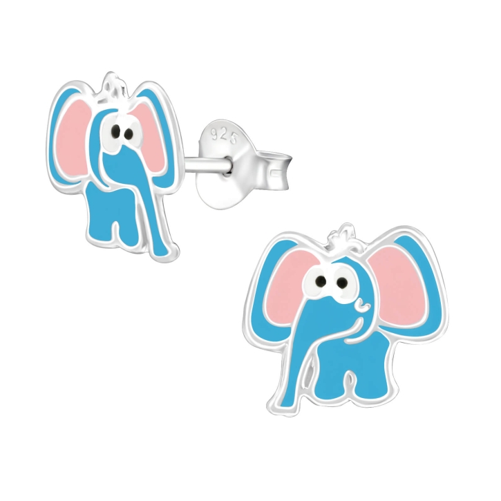 Kinder Ohrringe Ohrstecker 925 Sterling Silber mit Elefant in blau