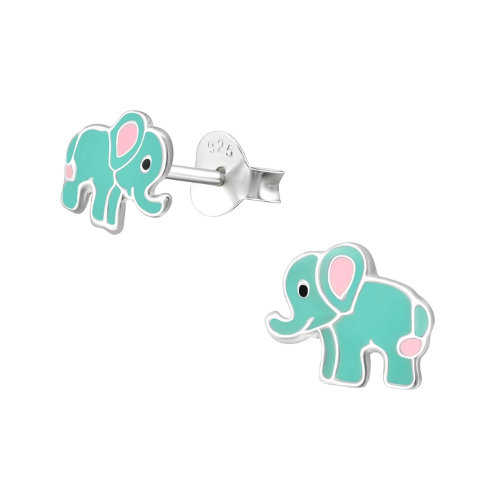 Kinder Ohrringe Ohrstecker 925 Sterling Silber mit Elefant in türkis