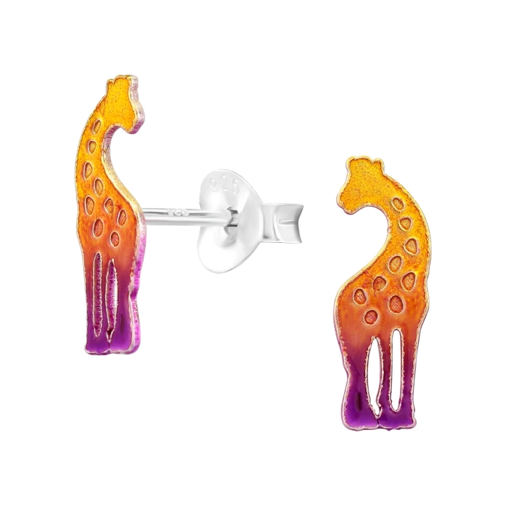 Kinder Ohrringe Ohrstecker 925 Sterling Silber mit bunter Giraffe
