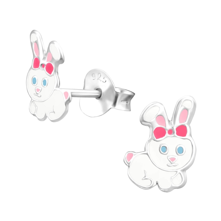 Kinder Ohrringe Ohrstecker 925 Sterling Silber Hase mit pinker Schleife