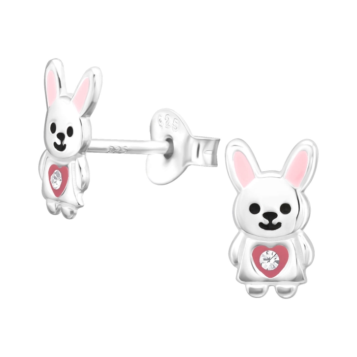 Kinder Ohrringe Ohrstecker 925 Sterling Silber Hase mit Herz und Kristall