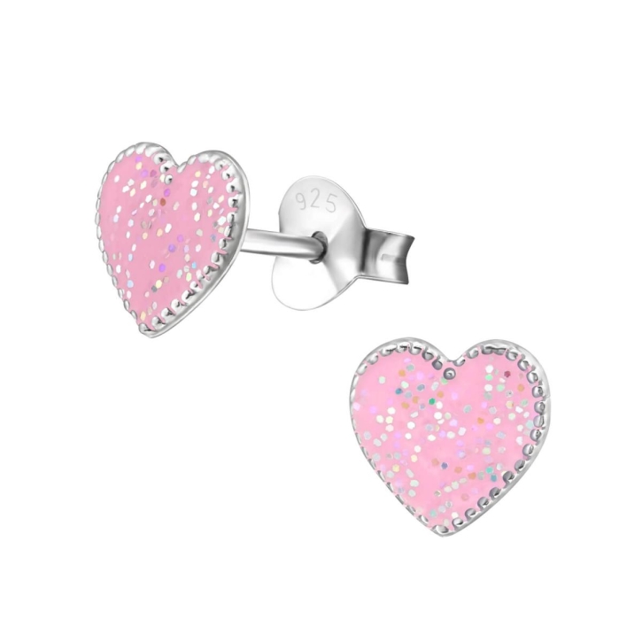 Kinderohrringe Ohrstecker 925 Sterling Silber Herzen in rosa-glitter