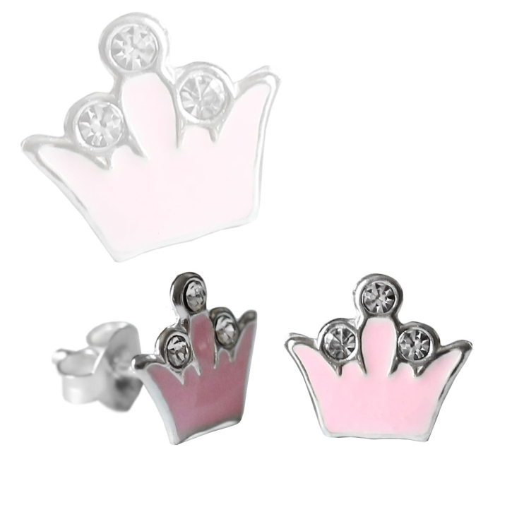 Ohrstecker 925 Sterling Silber mit Krone in pink