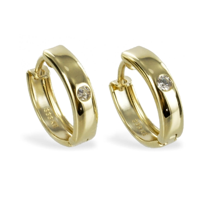 Klappcreolen 333 Gelbgold Ohrringe 12mm hochglanz mit Zirkonia