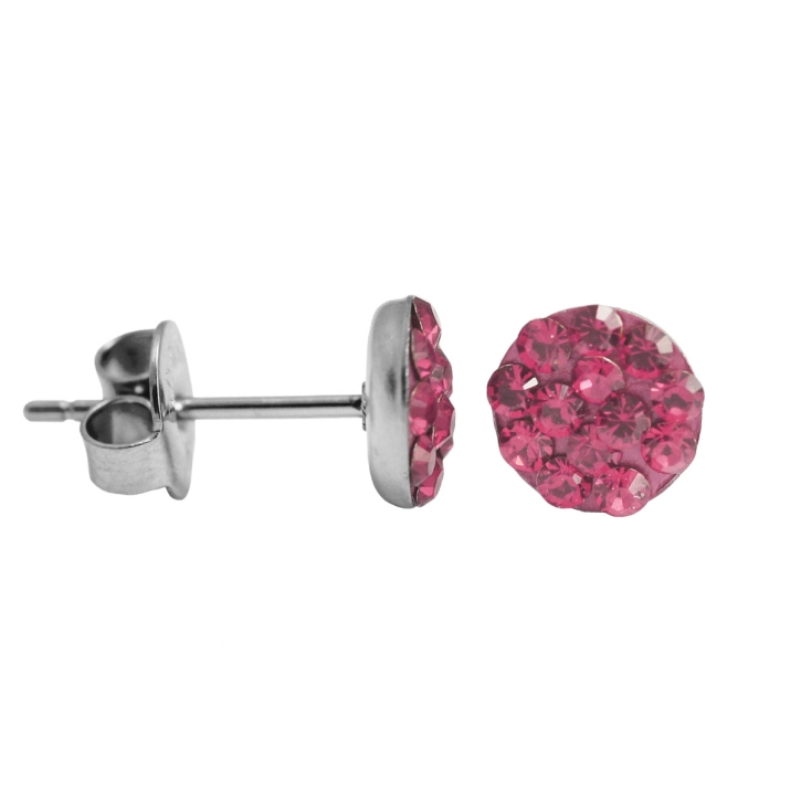 Kristalliner Ohrstecker Chirurgenstahl in pink 6 mm