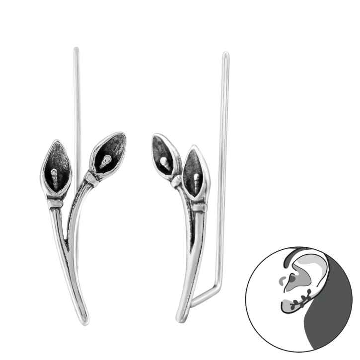 Geschwärzte Ear Climber 925 Sterling Silber mit Calla-Lilien-Blume Ohrstecker Ohrklemme