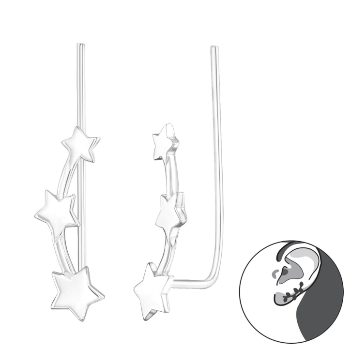 Ear Climber 925 Sterling Silber mit Sternchen Ohrstecker Ohrklemme