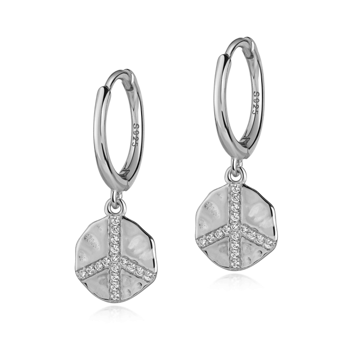 925 Sterling Silber Creolen Friedens-Ohrringe Peace-Zeichen mit Zirkoniasteinen