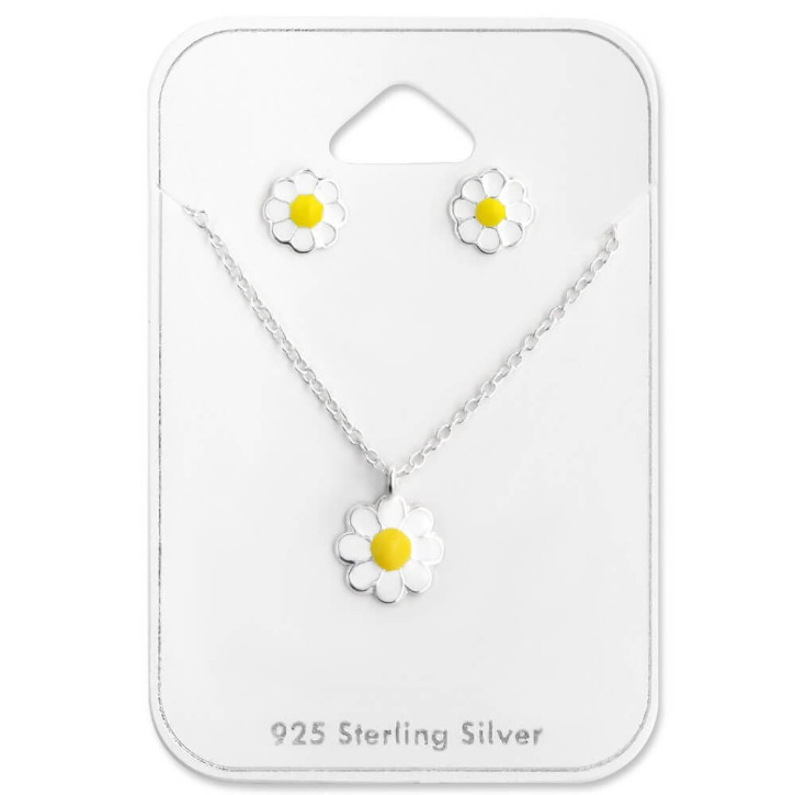 Gänseblümchen Set 925 Sterling Silber Ohrringe Ohrstecker mit Kette