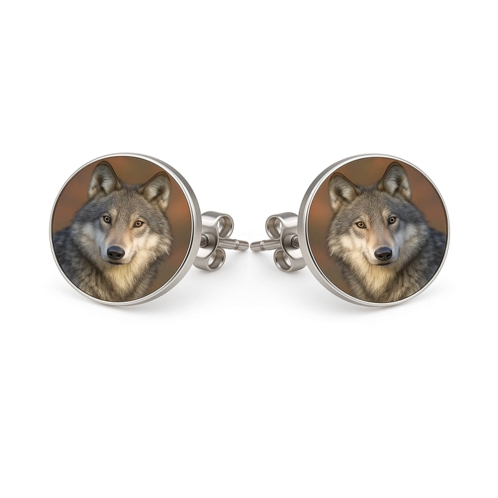 Ohrringe Ohrstecker 316L Chirurgenstahl mit Wolf