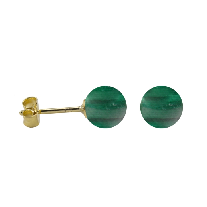 Ohrstecker 585 Gelbgold mit echtem Malachit 6 mm