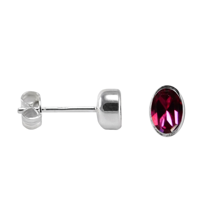 925 Sterling Silber Ohrstecker mit ovalem Zirkonia in dunklem pink