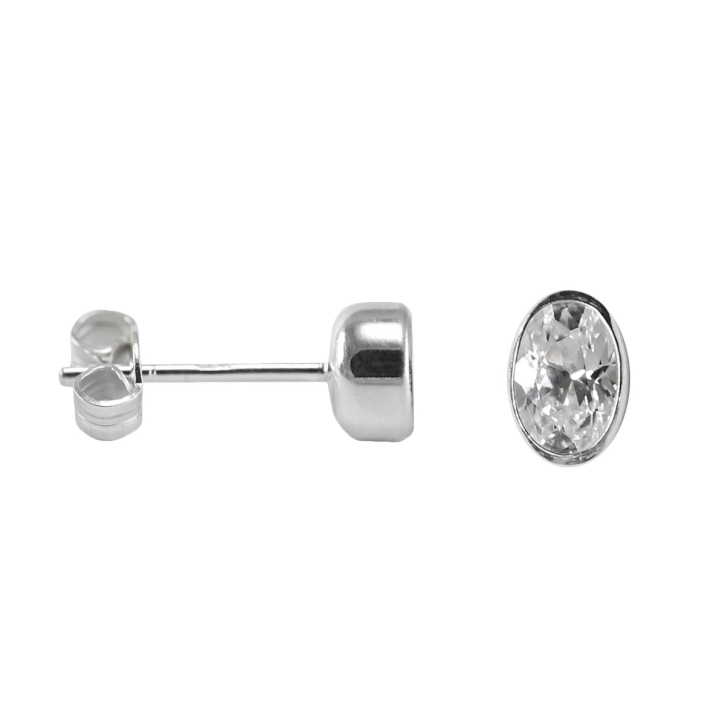 925 Sterling Silber Ohrstecker mit ovalem Zirkonia in transparent