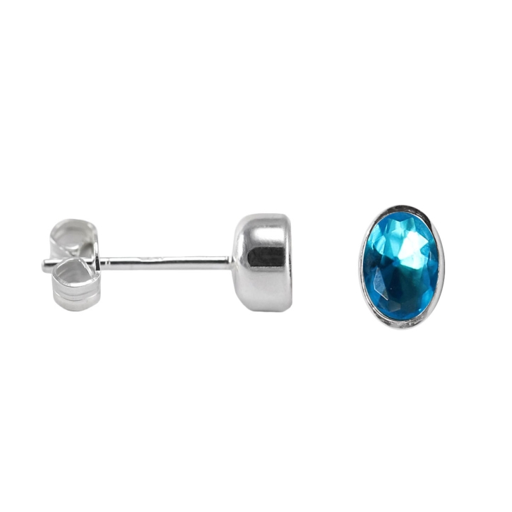 925 Sterling Silber Ohrstecker mit ovalem Zirkonia in hellblau