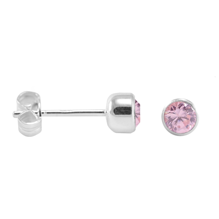 Ohrstecker 925 Sterling Silber mit runden Zirkonia in pink