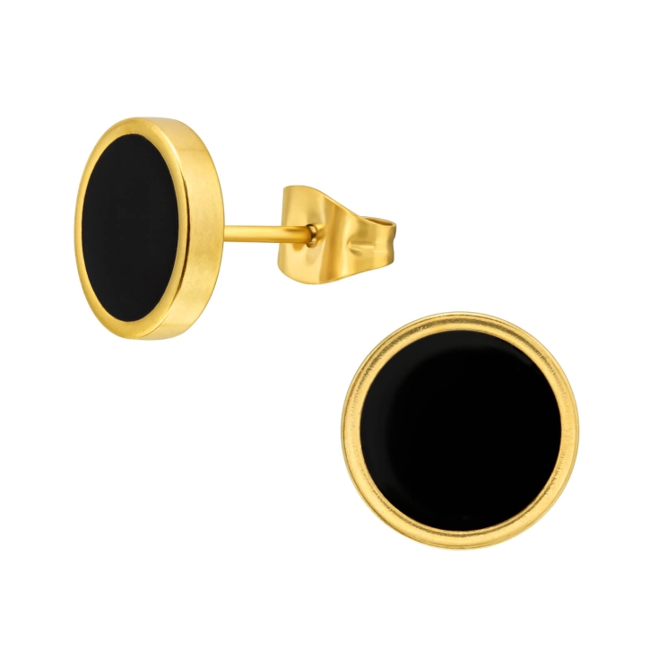 Chirurgenstahl Ohrstecker gelbgoldfarben mit Emaille in schwarz