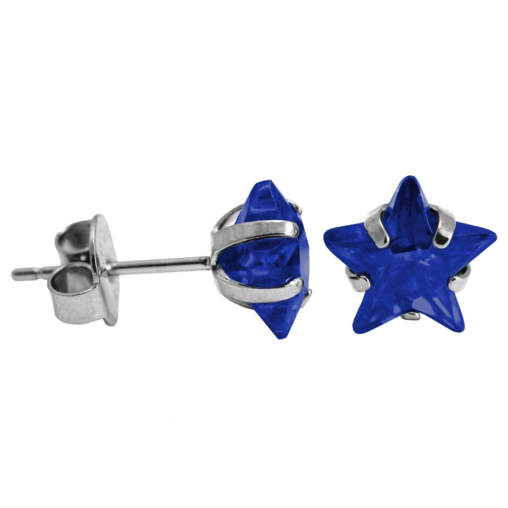 Ohrstecker Chirurgenstahl mit Stern in blau 6mm