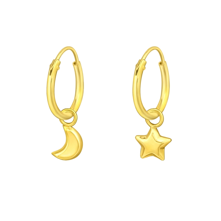 Creolen Ohrringe 925 Sterling Silber vergoldet mit Mond und Stern