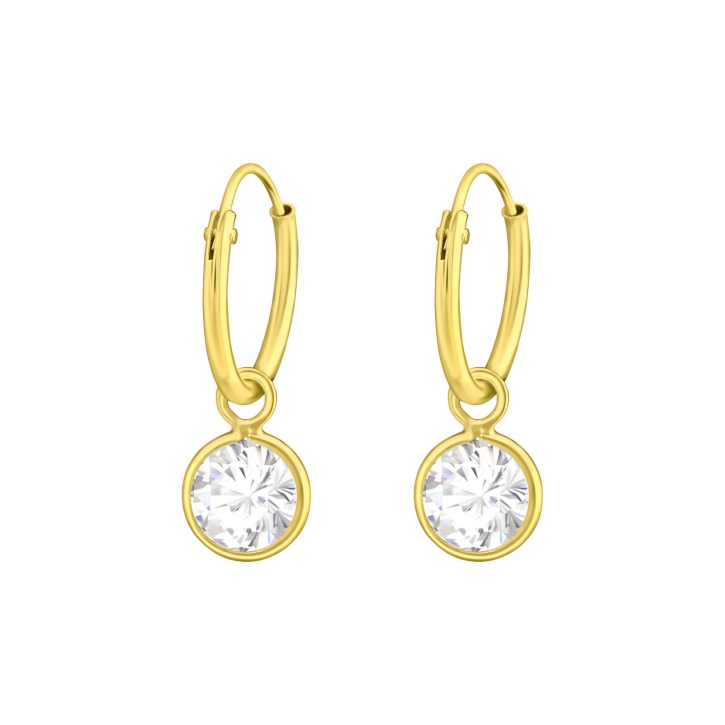 Creolen Ohrringe 925 Sterling Silber vergoldet mit rundem transparenten Zirkonia