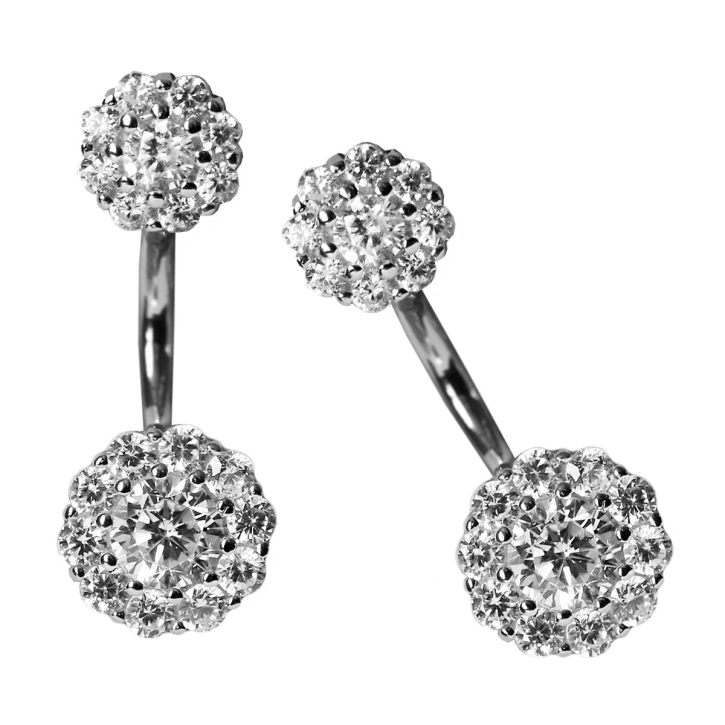 Silber Ohrstecker Dangle Ear Jacket mit Zirkonia Blumen in weiß