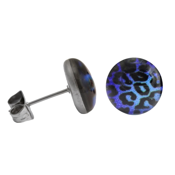 Chirurgenstahl Ohrstecker mit Leopardenmuster in blau 6 mm