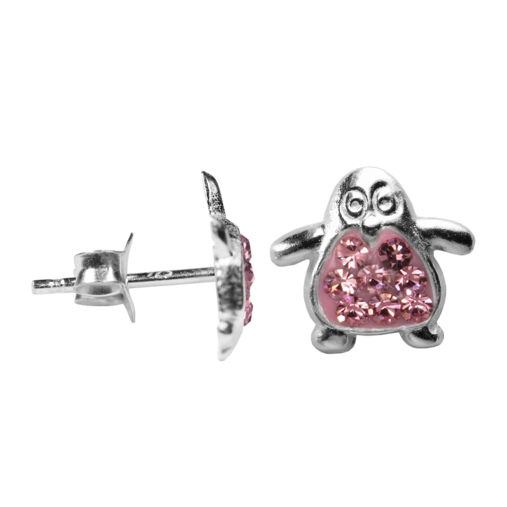 Silber Ohrstecker Pinguin in pink