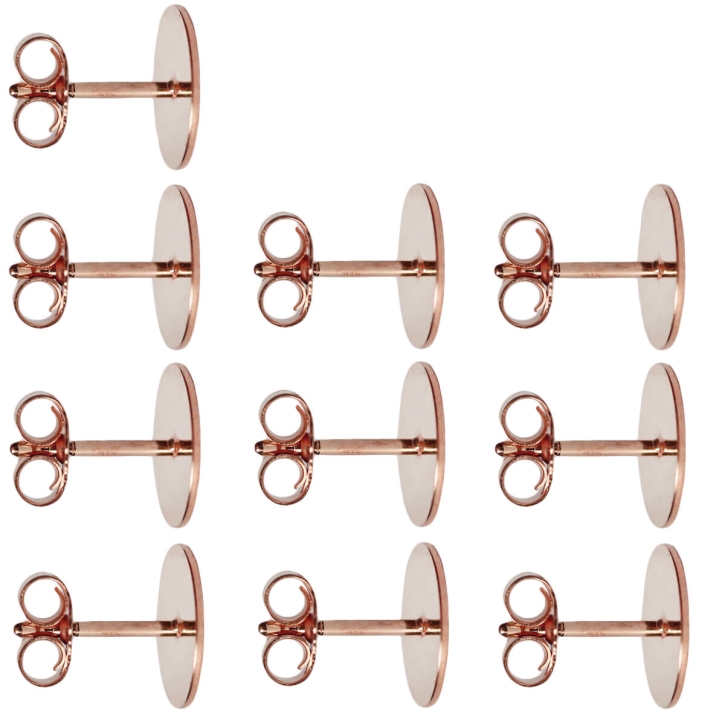 10 x Ohrstecker Rohlinge mit Platte 925er Silber rosévergoldet 14ct 6 mm