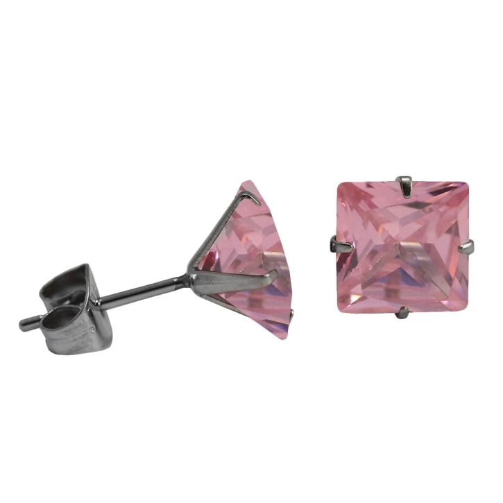 316 Chirurgenstahl Ohrstecker mit Quadrat in pink 4 mm