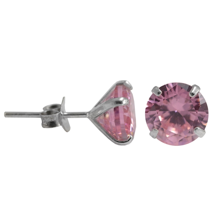 Ohrstecker in 925 Silber mit runden Stein in pink 8mm