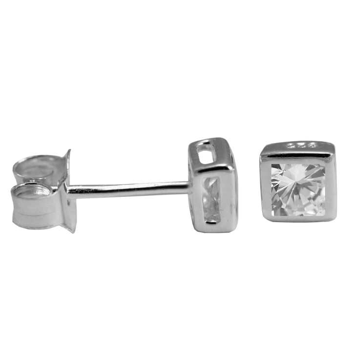 925 Sterling Silber Ohrstecker mit quadratischem Zirkonia in transparent