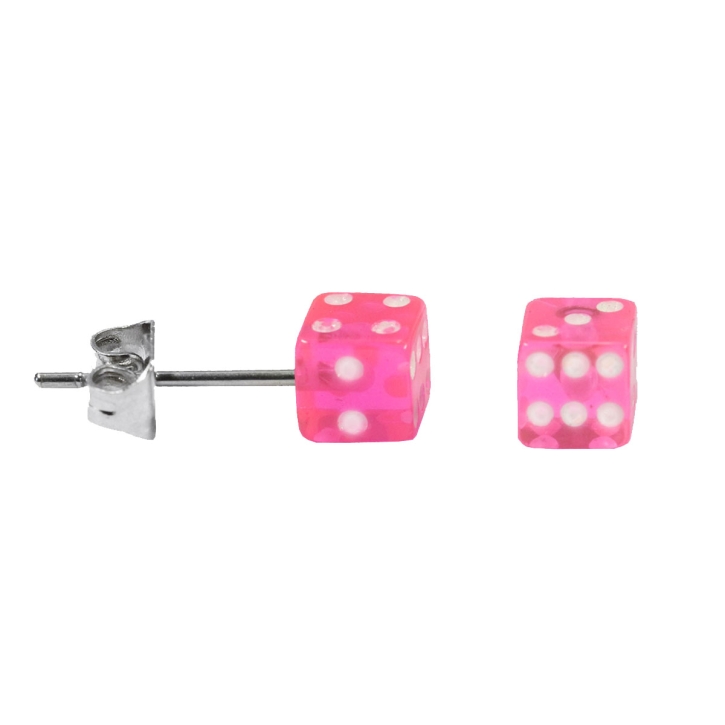 Chirurgenstahl Ohrstecker mit Würfel in pink 4 mm