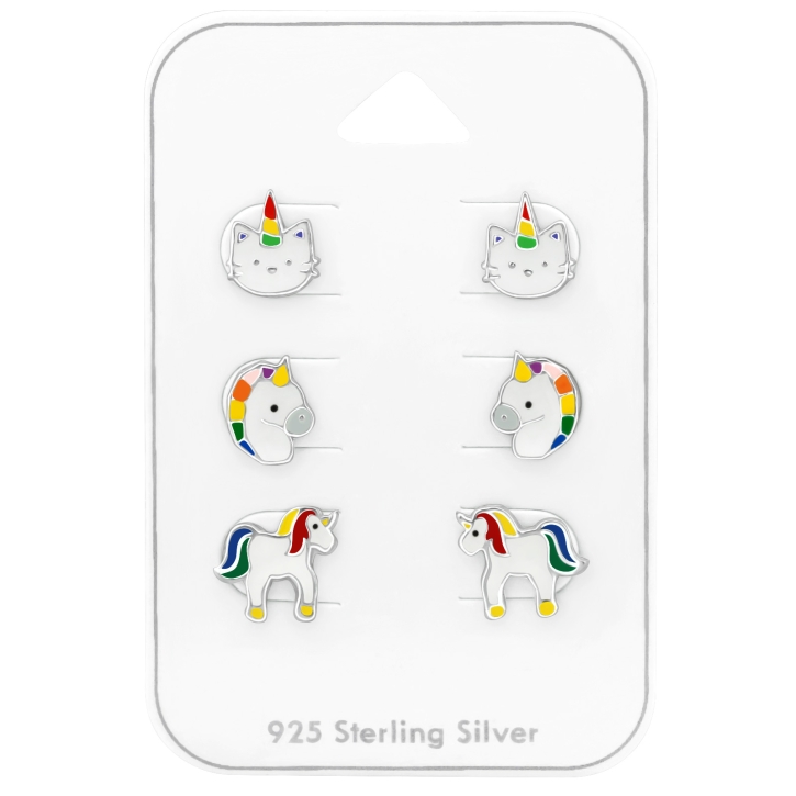 Ohrstecker Set 925 Sterling Silber Einhörner