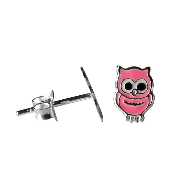 Ohrstecker 925 Sterling Silber pinke Eule