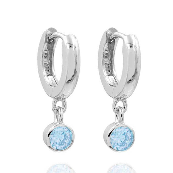 925 Sterling Klappcreolen Ohrringe 12mm mit Zirkonia in hellblau