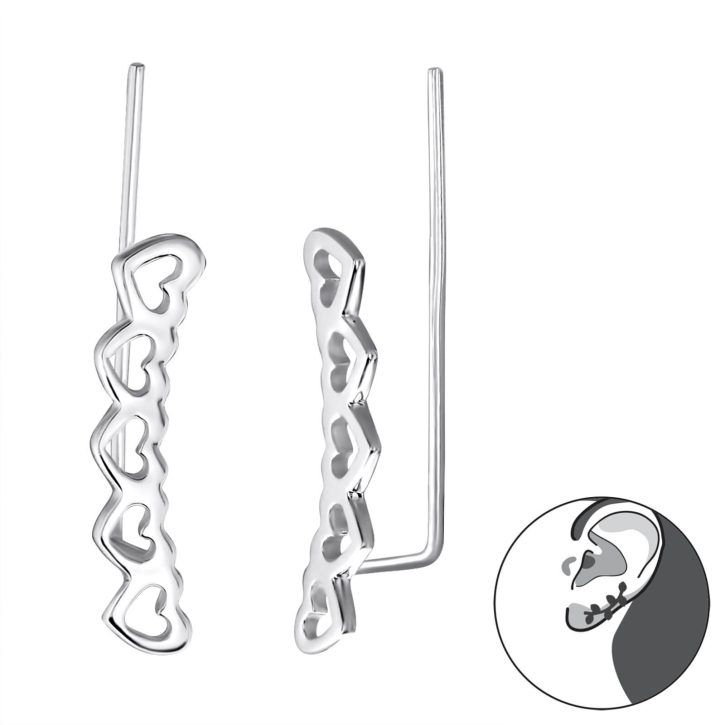 Ear Climber 925 Sterling Silber Herzen Ohrstecker Ohrklemme