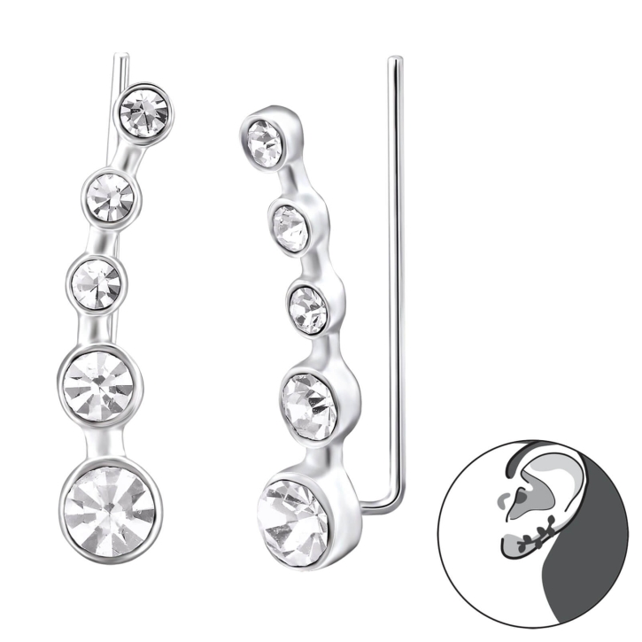 Ear Climber 925 Sterling Silber Kreise Ohrstecker Ohrklemme mit Kristallen