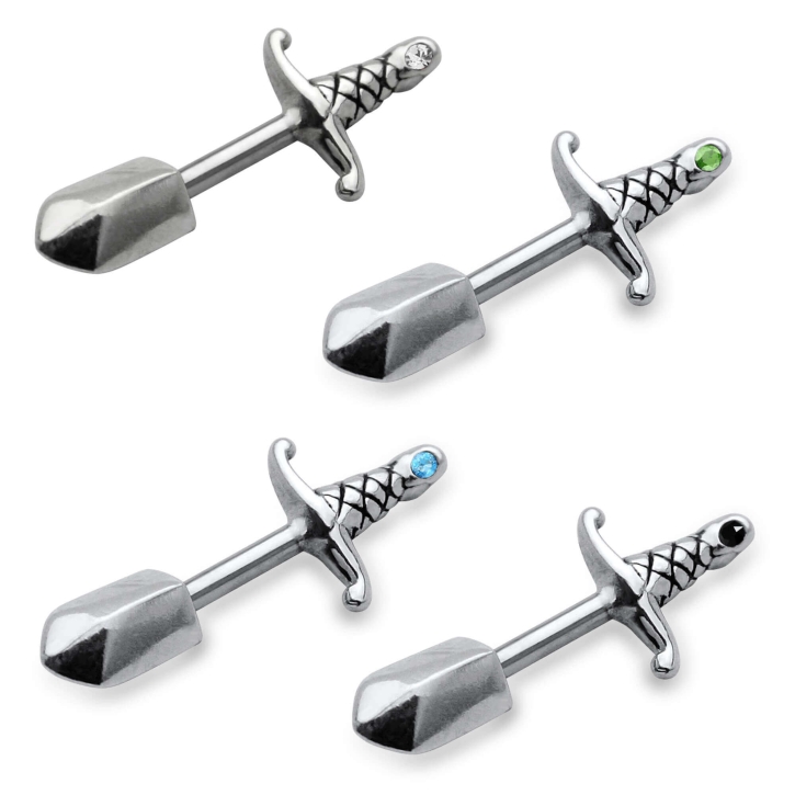 Ohrring Helix Ohrpiercing 925 Sterling Silber Schwert mit Strassstein in verschiedenen Farben