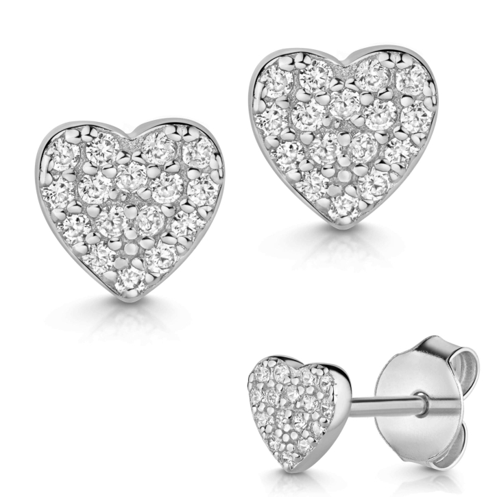 Ohrringe Ohrstecker 925 Sterling Silber Herz mit Zirkoniasteinen