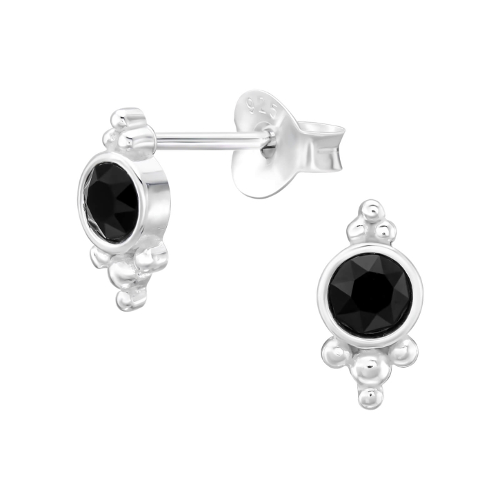 Ohrringe Ohrstecker 925 Sterling Silber Antikes Motiv mit Kristall in schwarz